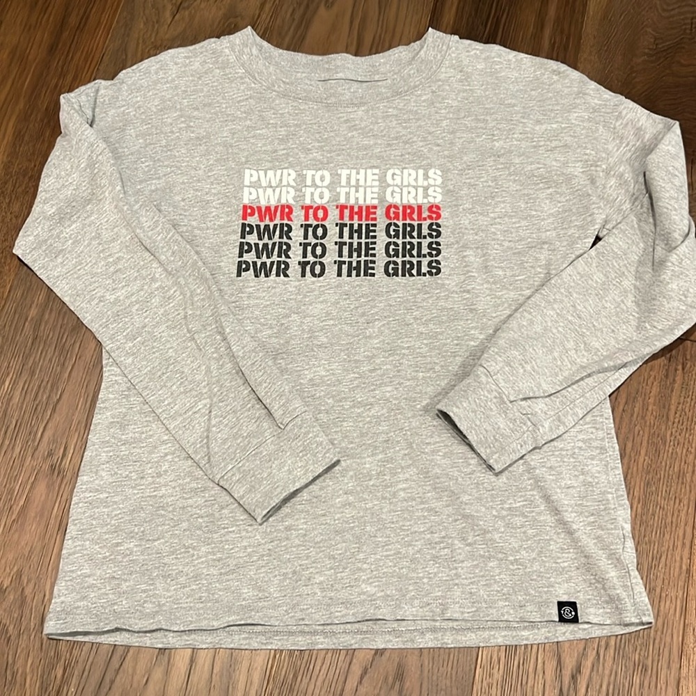 Girls long sleeve tee tshirt top grey Girl Power graphic cotton
